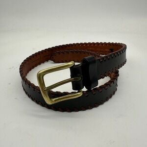 Polo Ralph Lauren Mens‎ Woven Leather Belt 30 Black Brass Buckle Made In Italy